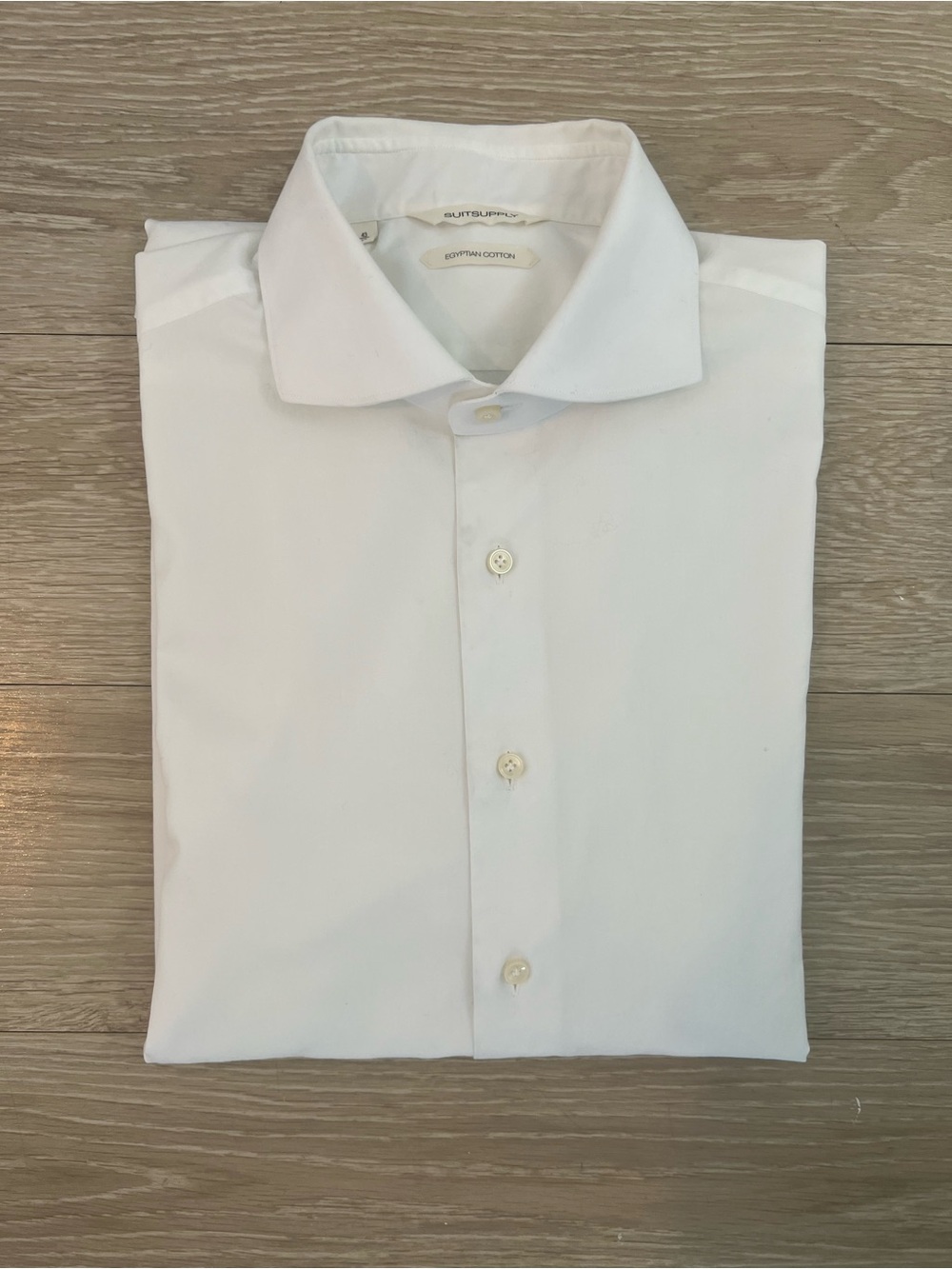 Suitsupply 43/17 White Spread-Collar Egyptian Cotton Dress Shirt w/ French Cuffs